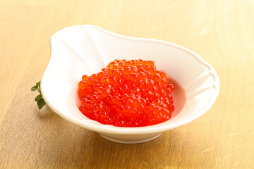 Red caviar in the bowl