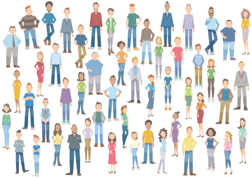 Group Of Faceless People Standing On White Background. Vector Illustration In Flat Cartoon Style.