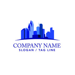 Fototapeta premium Blue City Skyline with Buildings Logo