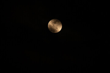 Moonlight yellow gold in the night time.Night landscape and space background.The moon cloudy in dark sky at midnight.Beautiful fantasy nature landscape at night scene background.