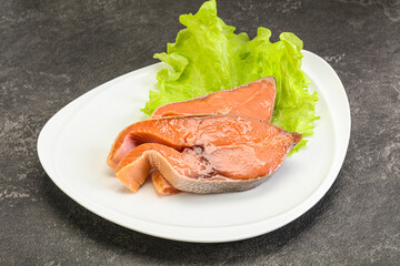 Two pink salmon fish steak