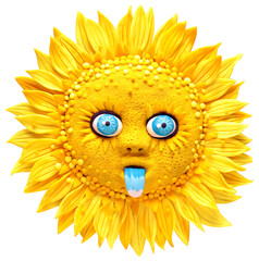 yellow sun with blue eyes, funny, plasticine, volume, modeling