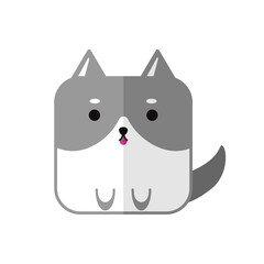 Cute cartoon square animal dog, zoo sticker isolated on white background. Nature. Illustration. Puppy