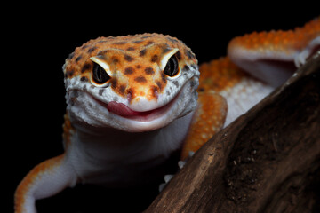 Leaopard gecko closeup head with black background, Tomato gecko closeup head, animal closeup