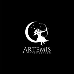 Artemis logo or female archer god and crescent moon concept premium design