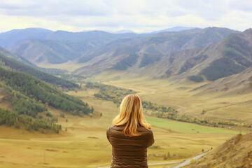 female meditation mountains, nature landscape summer