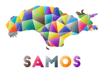 Samos - colorful low poly island shape. Multicolor geometric triangles. Modern trendy design. Vector illustration.