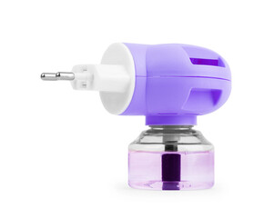 Bottle of insect repellent on white background