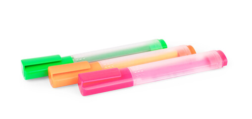 Close up view at set of markers on a white background