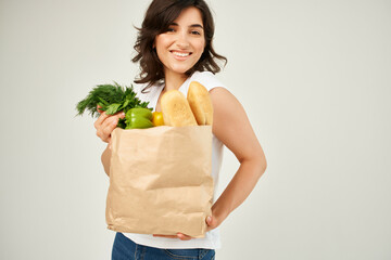 woman with food package healthy food delivery service