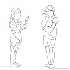 one line drawing kids, isolated