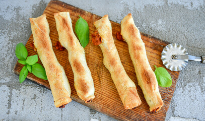 Deep Fried Turkish Cigar Shaped Rolls - Spring roll Sigara Borek.  Fried dough borek   with minced meat