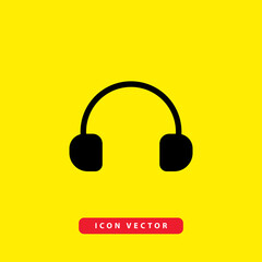 black headphone icon on yellow background