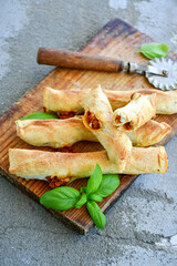 Deep Fried Turkish Cigar Shaped Rolls - Spring roll Sigara Borek.  Fried dough borek   with minced meat