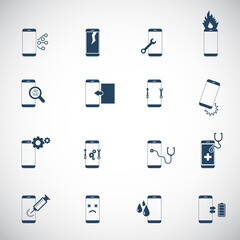 Mobile Phone repair, Smartphone Repair Icon Set. Vector Illustration