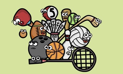 Doodle art character sports equipment