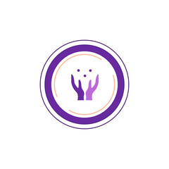 The icon of hands, palms cupped in purple shades in a circle. For web, blogs to indicate esoteric knowledge, help, hope, support