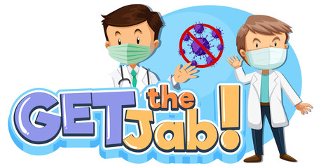 Get the Jab font banner with male doctor cartoon character