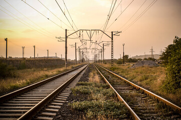 Fototapeta na wymiar View of a railway during sunset.