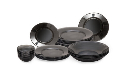 set of black utensils on white background