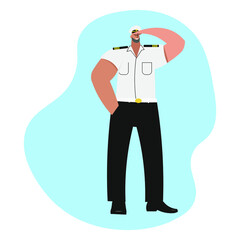 Sailor Captain Confidently Looking Into The Distance Flat Vector Illustration.