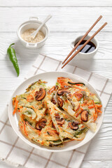 Yachaejeon, veggies hot korean pancake, top view