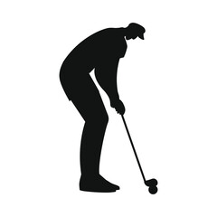 One Man Golf golfer golfing Silhouette isolated Vector Illustration. Professional player practicing confidence. Sport, motion, action concept.