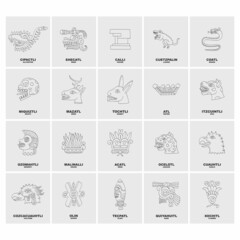 Vector icon set with Glyphs from Aztec calendar. Calendar days symbols