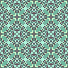 Fototapeta premium Seamless pattern with Decor tile, mosaic oriental ornament. Vector illustration for designing posters, cards, prints, stickers, fabric, textile, gift paper, scrapbooking.