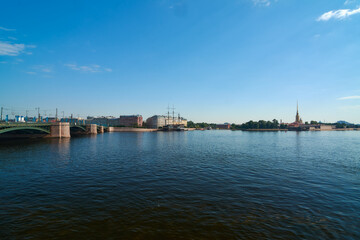 View of the Peter and Paul Fortress and the Exchange Bridge in St. Petersburg.