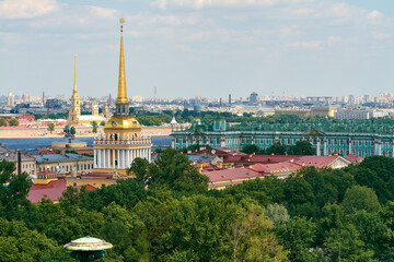 Fototapeta na wymiar View of the historic center from the colonnade of St. Isaac's Cathedral in St. Petersburg.