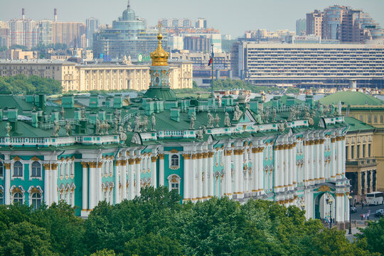 View of the Winter Palace from the colonnade of St. Isaac's Cathedral in St. Petersburg.