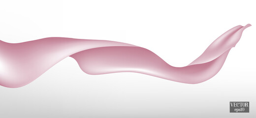 Pink silk blown on white background.Pink flying silk fabric in the air. Vector Flying satin.