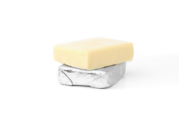 Processed cheese isolated on white background.