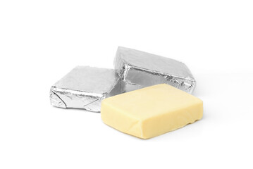 Processed cheese isolated on white background.