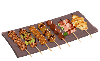 焼き鳥（タレ）盛り合わせのイラスト