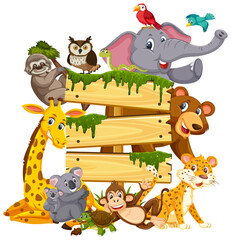 Empty wooden board with various wild animals