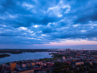 Fototapeta na wymiar Panoramic view of the city of Helsinki from above at sunset