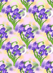 Fototapeta na wymiar Creative composition with the image of bouquets and flowers. Decorative pattern with a summer theme. Material for printing on paper or fabric.
