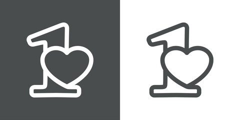 Obraz premium Día de San Valentín. Logotipo silueta de corazón con número 1 con lineas en fondo gris y fondo blanco