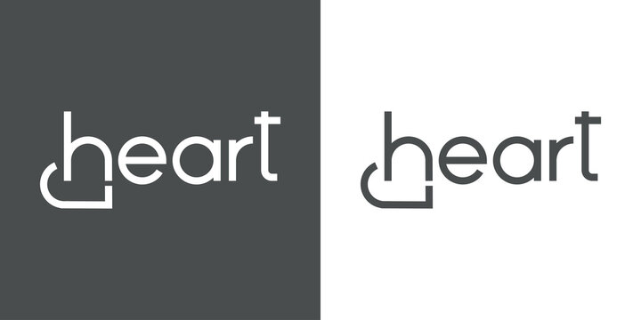 Logotipo con texto heart con letra inicial h con forma de corazón con lineas en fondo gris y fondo blanco