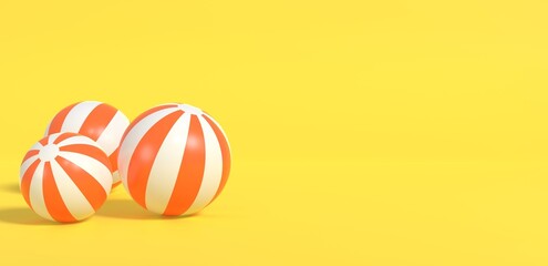 Summer time Elements, Beach Ball For Background Banner or Wallpaper. Creative Design of Summer Vacation Holiday Concept. 3D Rendering