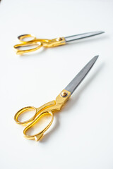 Interior of garment factory . Closes making atelier with several sewing machines. Tailoring industry, fashion designer workshop, industry concept