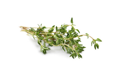 Bunch of aromatic thyme on white background. Fresh herb