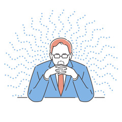 ビジネスパーソン　顔の前で指を組んで考え込む男性　正面　3色