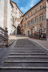 Fototapeta na wymiar Perugia (Italy) - A characteristic views of historical center in the beautiful medieval and artistic city, capital of Umbria region, in central Italy.