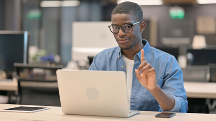 No Gesture with Finger by Young African Man in Office 