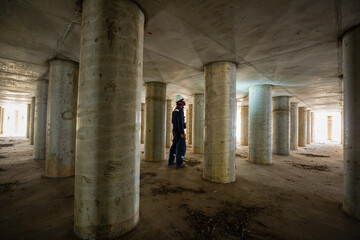 Working male inspection pole underground of tank equipment tunnel