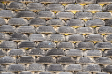 Old tires piled in a pile