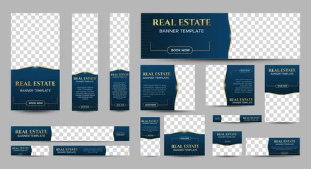 Foto op Canvas Real Estate web banner design template Set with blue background. Vertical, Horizontal and Square banners with standard size and place for photos. Vector design EPS 10  © ahmad